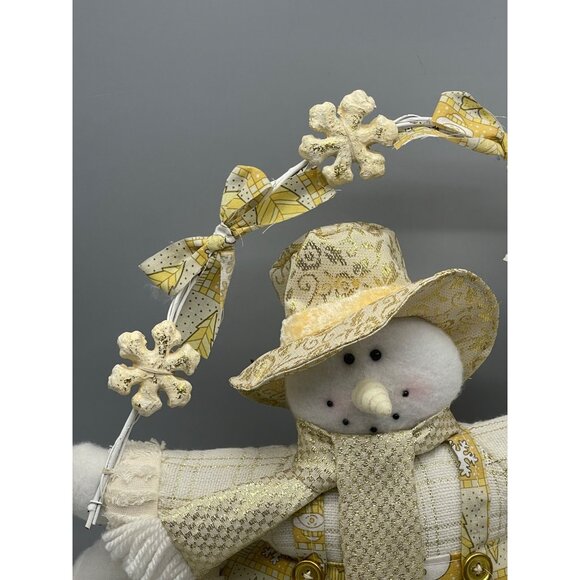 snowman figurine plush decor white gold shelf or hang snowflakes fence READ - Picture 4 of 10